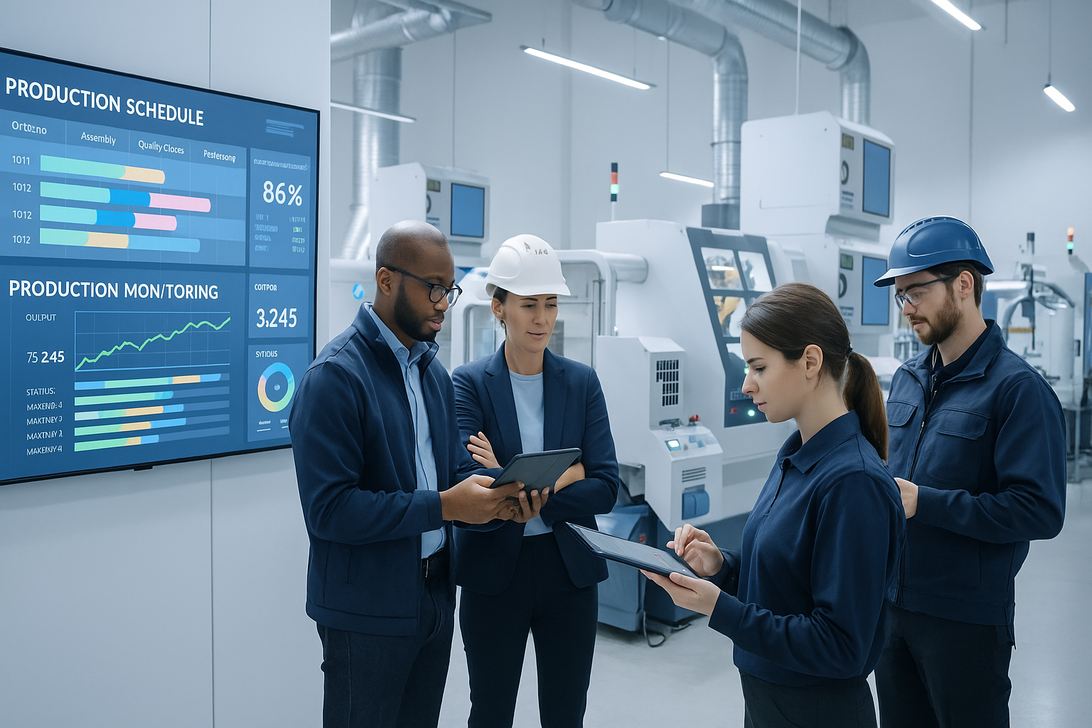 Modern manufacturing plant with digital planning tools