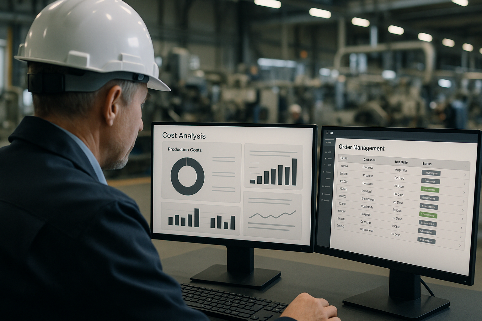 Factory worker inspecting product with checklist for quality compliance