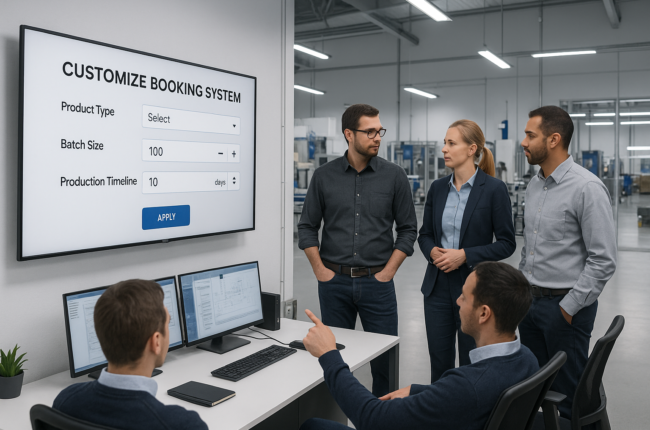 Manufacturing team customizing booking system for diverse workflows
